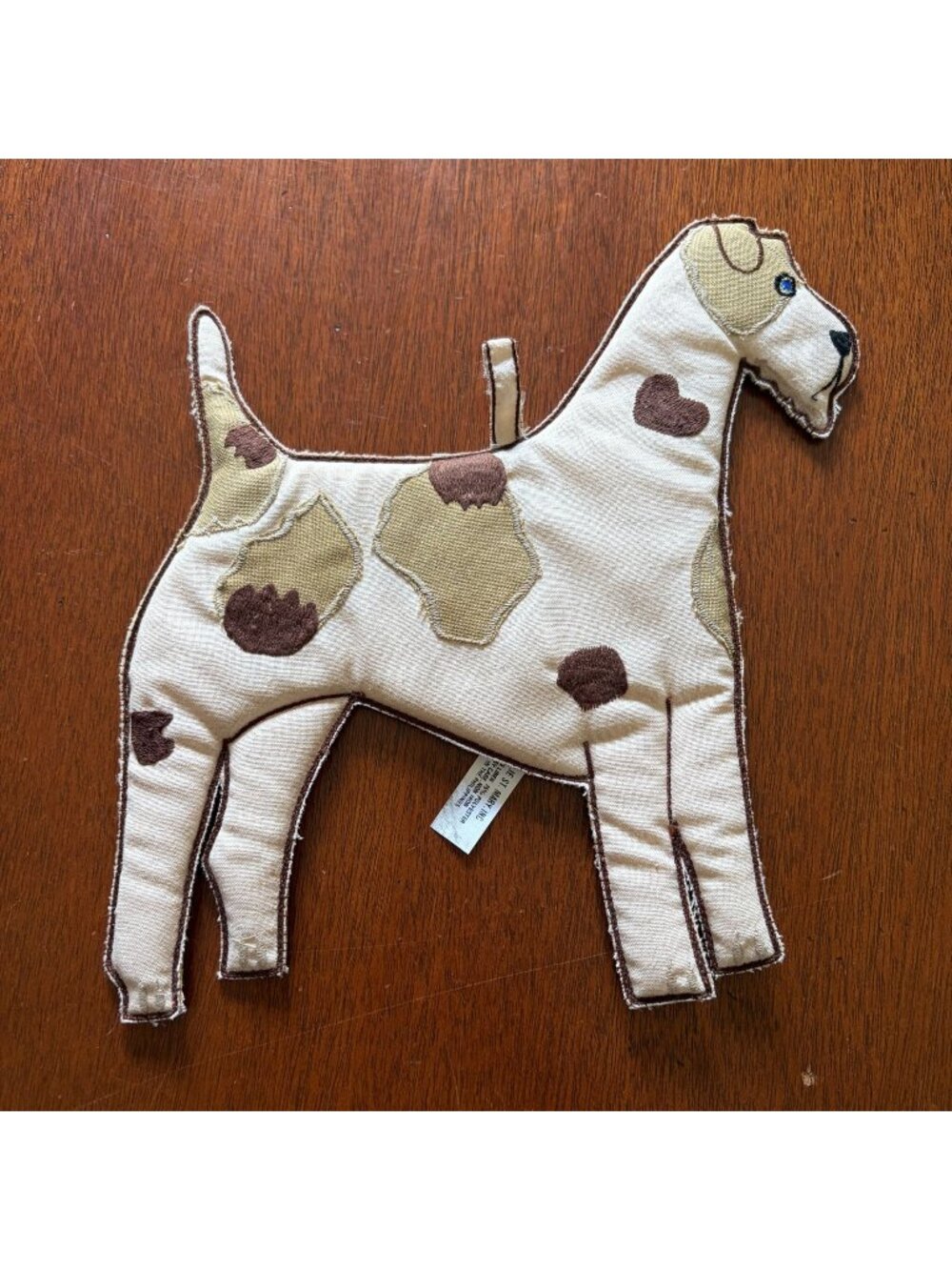 Vintage Hallie St Mary Airedale Terrier Dog Potholder Linen Applique Vintage 9x9